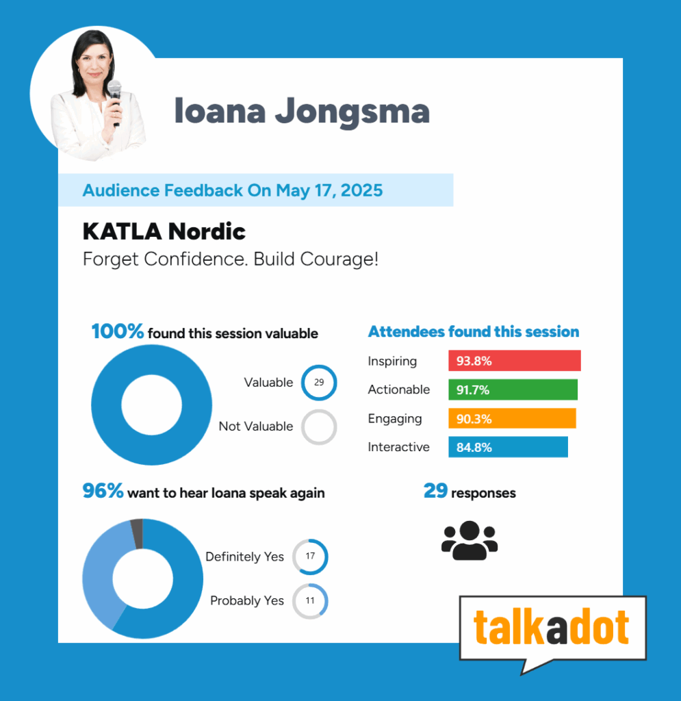 Ioana Jongsma feedback from KATLA Nordic - keynote speech Forget Confidence. Build Courage!